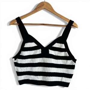 NOBO Black White Striped Crochet Knit Crop Tank NWT XXL